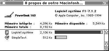 a picture of the 'about this mac' panelfrom pb160-in french!